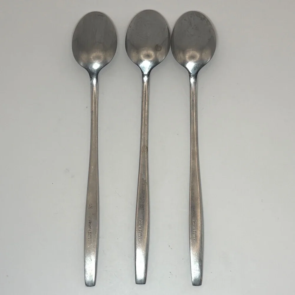 Vtg Amefa Royal Damask Iced Teaspoons Set 3 MCM Holland Stainless Flatware 1960s